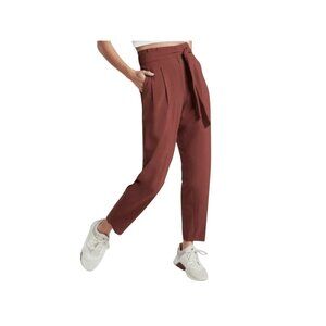 Athleta Womens Paperbag Burgundy High-Waisted Trousers Size 2 Polyester/Spandex.